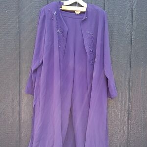 Candlelight And Champagne Purple Embellished Long Cardigan,Shirt,Pants